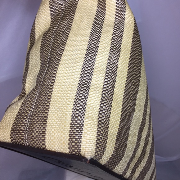 Cole Haan Striped Leather Straw Large Tote - Picture 9 of 14